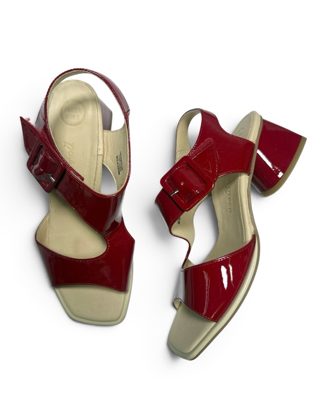 PAUL GREEN Tanya Slingback Buckle Sandal In Lipstick Patent S-618 Sz 7.5